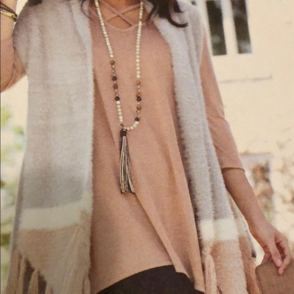 Ultra Soft Wrap Vest Poncho Pink Cream Sweater OS